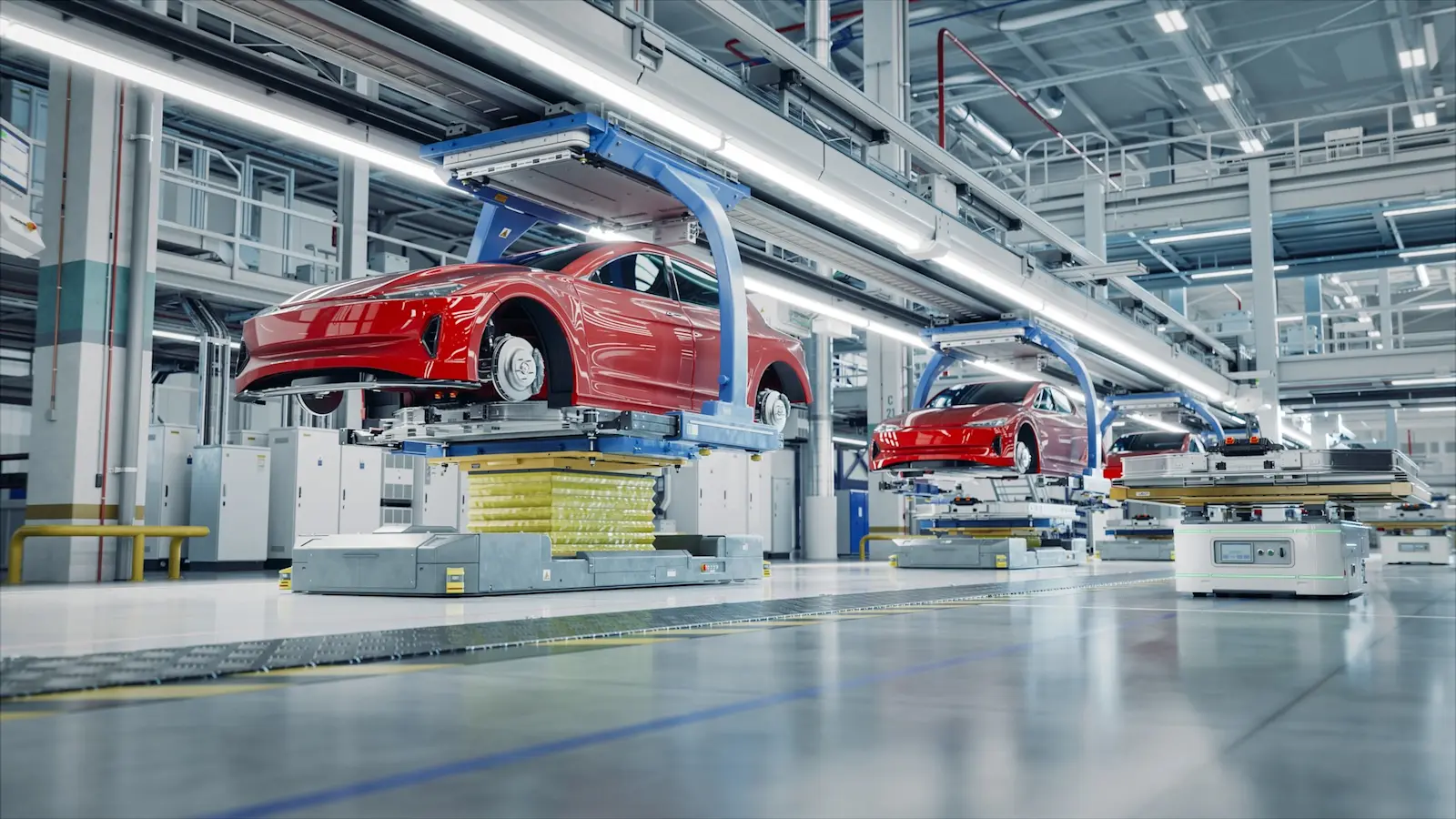 Modern automotive factory assembly line